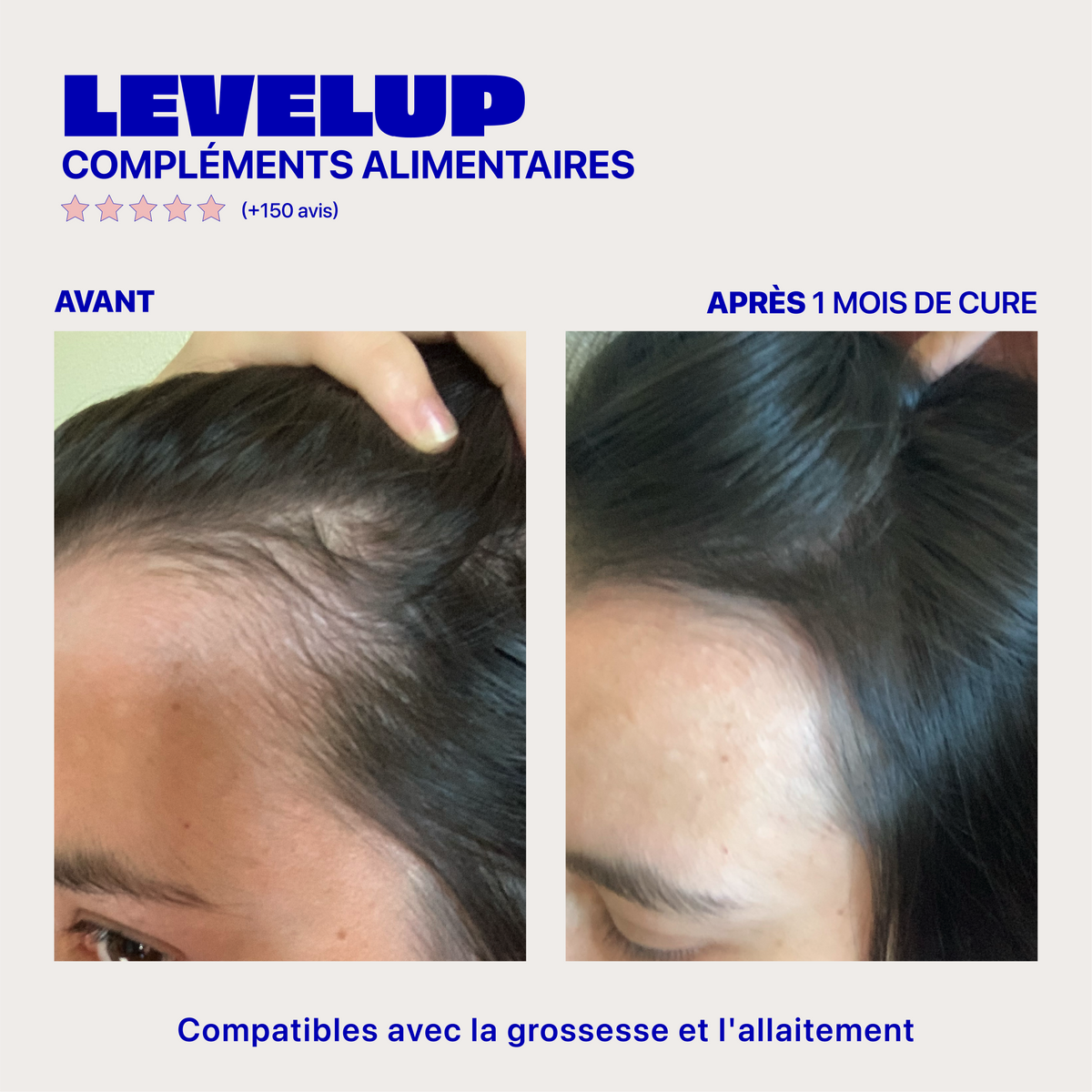 Résultats visibles avec LevelUP : cheveux longs et brillants